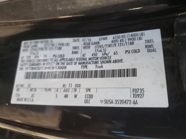 Photo 9 VIN: 1FT8W3DT3HEB13009 - FORD F350 SUPER 
