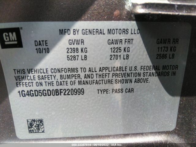 Photo 8 VIN: 1G4GD5GD0BF220999 - BUICK LACROSSE 