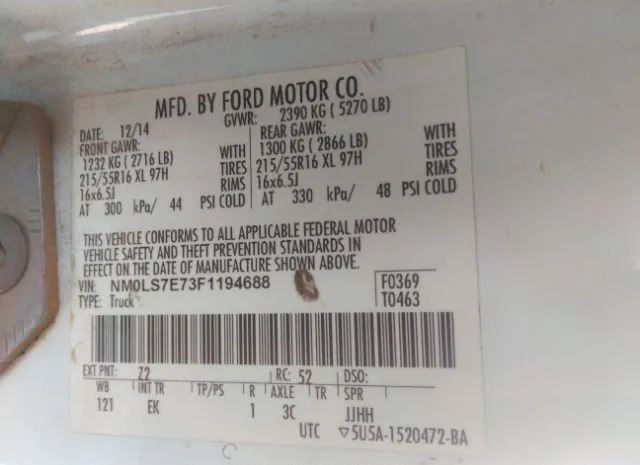 Photo 8 VIN: NM0LS7E73F1194688 - FORD TRANSIT CONNECT 