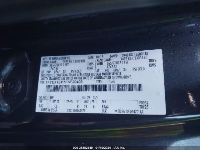 Photo 8 VIN: 1FTEX1EP7FKF20402 - FORD F-150 