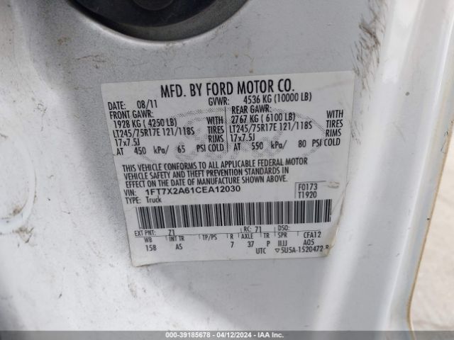 Photo 8 VIN: 1FT7X2A61CEA12030 - FORD F250 