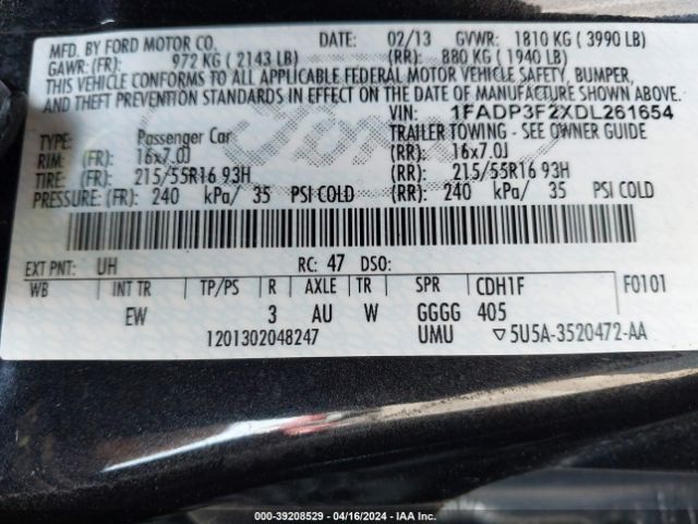 Photo 8 VIN: 1FADP3F2XDL261654 - FORD FOCUS 