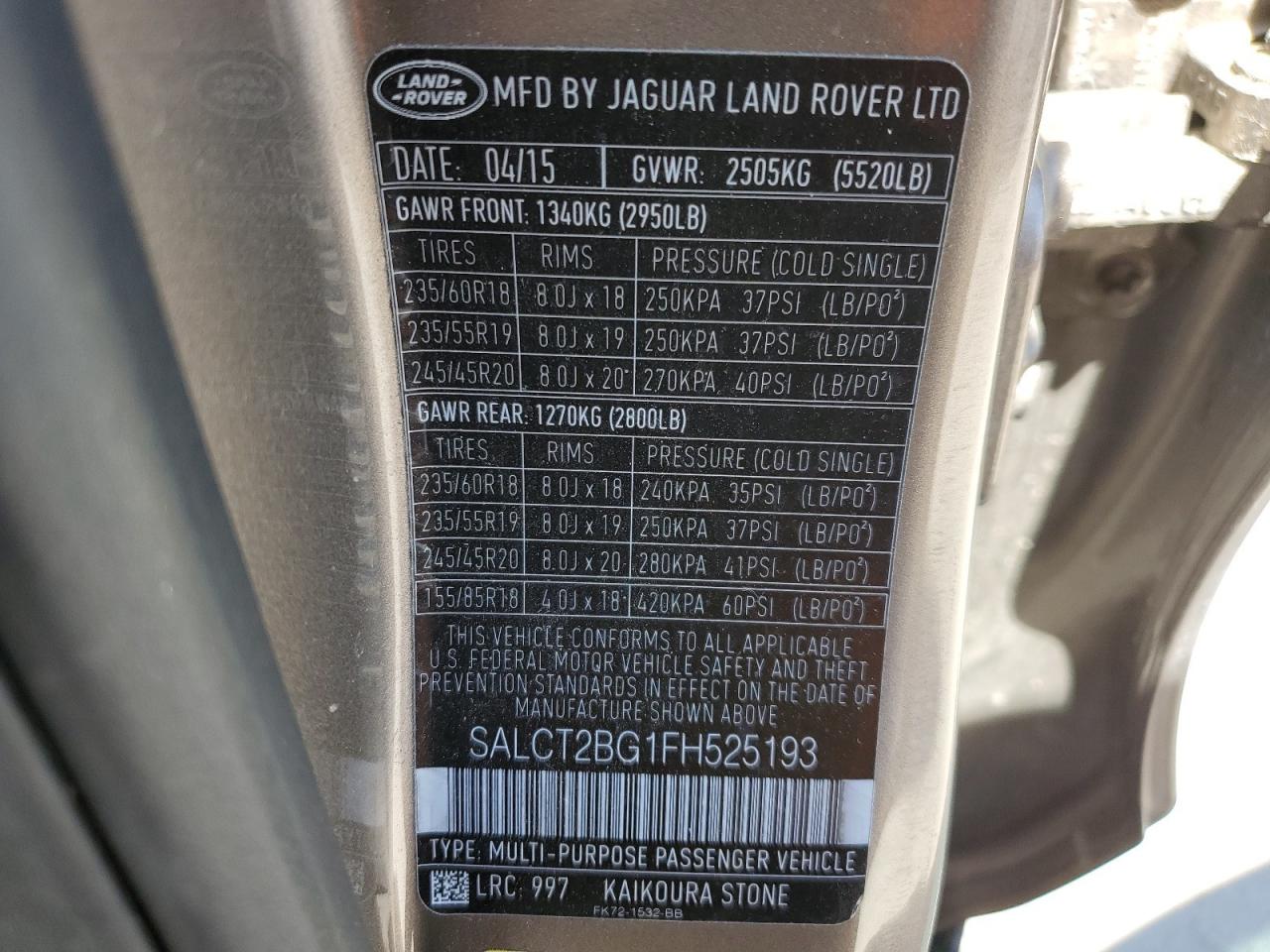 Photo 12 VIN: SALCT2BG1FH525193 - LAND ROVER DISCOVERY 